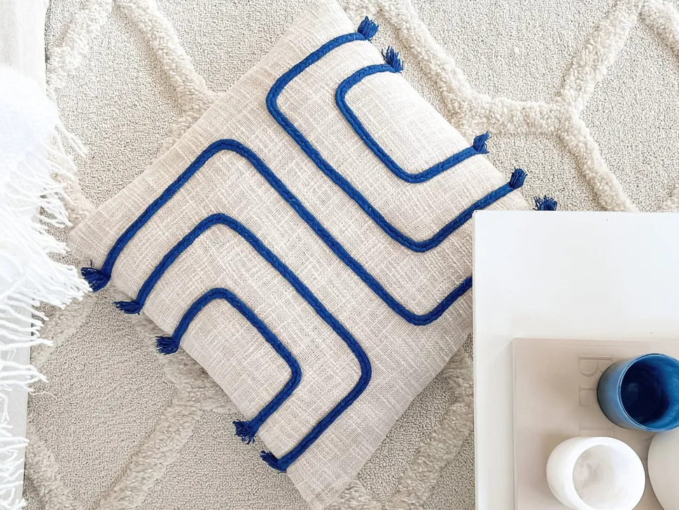 Beliani Koristetyyny Puuvilla Vaalea Beige/Laivastonsininen 45 X 45 Cm Pleione Sale