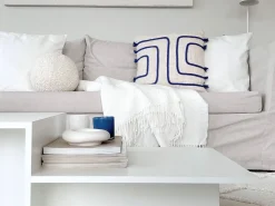 Beliani Koristetyyny Puuvilla Vaalea Beige/Laivastonsininen 45 X 45 Cm Pleione Sale