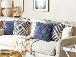 Beliani Koristetyyny Puuvilla Vaalea Beige/Sininen 45 X 45 Cm Jacaranda Flash Sale