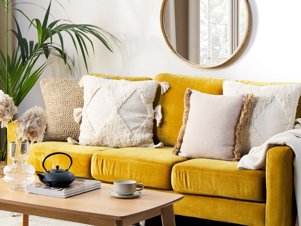 Beliani Koristetyyny Puuvilla Vaalea Beige 45 X 45 Cm Avium Sale