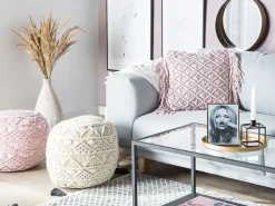 Beliani Koristetyyny Puuvilla Vaaleanpunainen Makramee 40 X 40 Cm Yaniklar Cheap