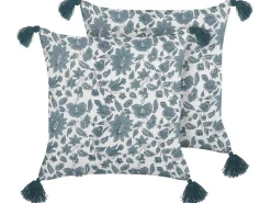 Beliani Koristetyyny Puuvilla Valkoinen/Sininen 45 X 45 Cm 2 Kpl Rumex Best Sale
