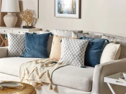 Beliani Koristetyyny Puuvilla Valkoinen/Sininen 45 X 45 Cm 2 Kpl Cornus Clearance