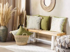 Beliani Koristetyyny Puuvilla Valkoinen/Vihrea 45 X 45 Cm Syringa Clearance