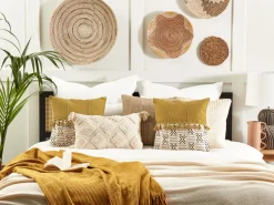 Beliani Koristetyyny Puuvilla Valkoinen/Keltainen 45 X 45 Cm Woodi Best