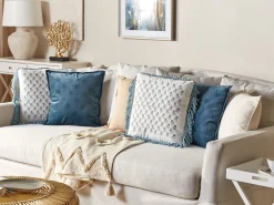 Beliani Koristetyyny Puuvilla Valkoinen/Sininen 45 X 45 Cm Pallida Shop