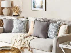 Beliani Koristetyyny Puuvilla Valkoinen/Sininen 45 X 45 Cm Cordata Shop