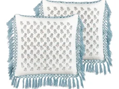 Beliani Koristetyyny Puuvilla Valkoinen/Sininen 45 X 45 Cm 2 Kpl Pallida Cheap