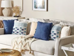 Beliani Koristetyyny Puuvilla Valkoinen/Sininen 45 X 45 Cm Datura Outlet