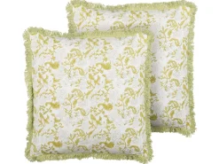 Beliani Koristetyyny Puuvilla Vihrea/Valkoinen 45 X 45 Cm 2 Kpl Filix Sale