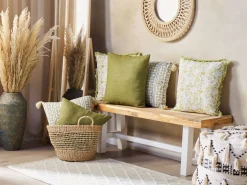 Beliani Koristetyyny Puuvilla Vihrea/Valkoinen 45 X 45 Cm 2 Kpl Filix Sale