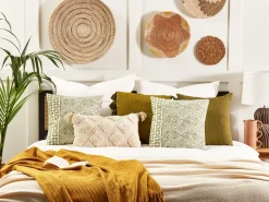 Beliani Koristetyyny Puuvilla Vihrea/Valkoinen 45 X 45 Cm 2 Kpl Larics Online