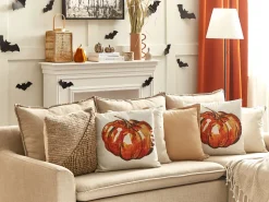 Beliani Koristetyyny Sametti Beige/Oranssi 45 X 45 Cm 2 Kpl Curbita Shop