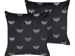 Beliani Koristetyyny Sametti Musta 45 X 45 Cm 2 Kpl Yuzuri Online