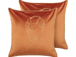 Beliani Koristetyyny Sametti Oranssi 45 X 45 Cm 2 Kpl Crocus Hot