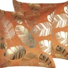 Beliani Koristetyyny Sametti Oranssi Lehtikuvio 45 X 45 Cm 2 Kpl Sunflower Store