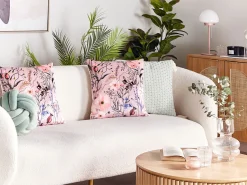 Beliani Koristetyyny Sametti Pastellipinkki 45 X 45 Cm 2 Kpl Anemones Fashion