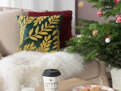 Beliani Koristetyyny Sametti Tummanvihrea/Kulta 45 X 45 Cm 2 Kpl Mistletoe Shop