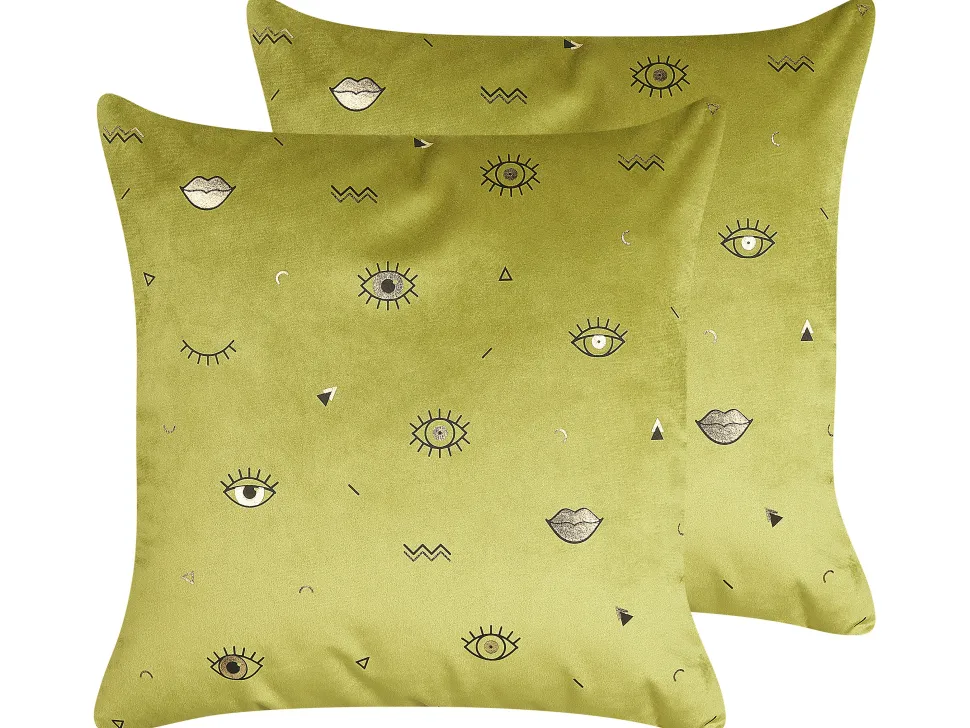 Beliani Koristetyyny Sametti Vihrea Silmakuvio 45 X 45 Cm 2 Kpl Aeonium Shop