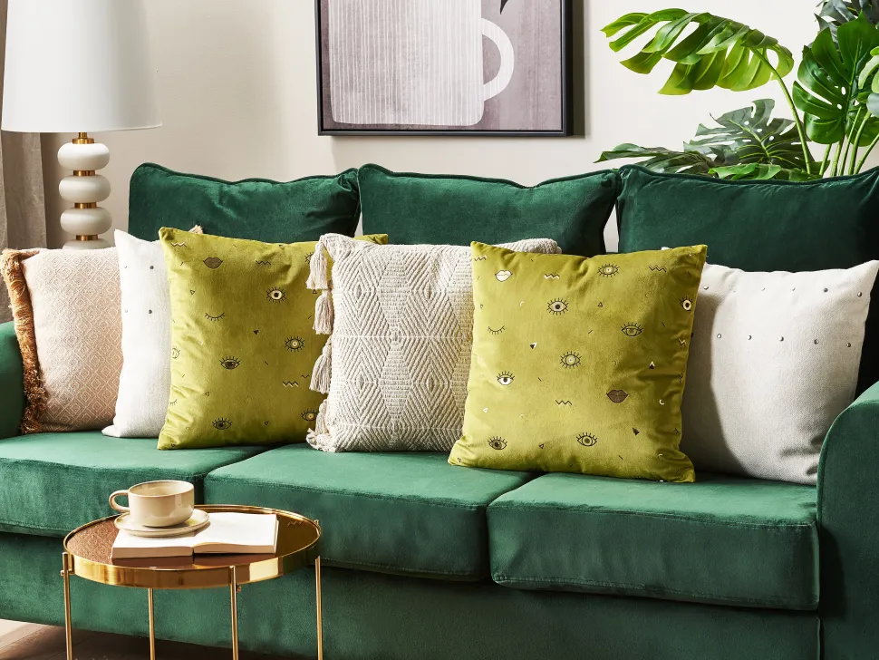 Beliani Koristetyyny Sametti Vihrea Silmakuvio 45 X 45 Cm 2 Kpl Aeonium Shop