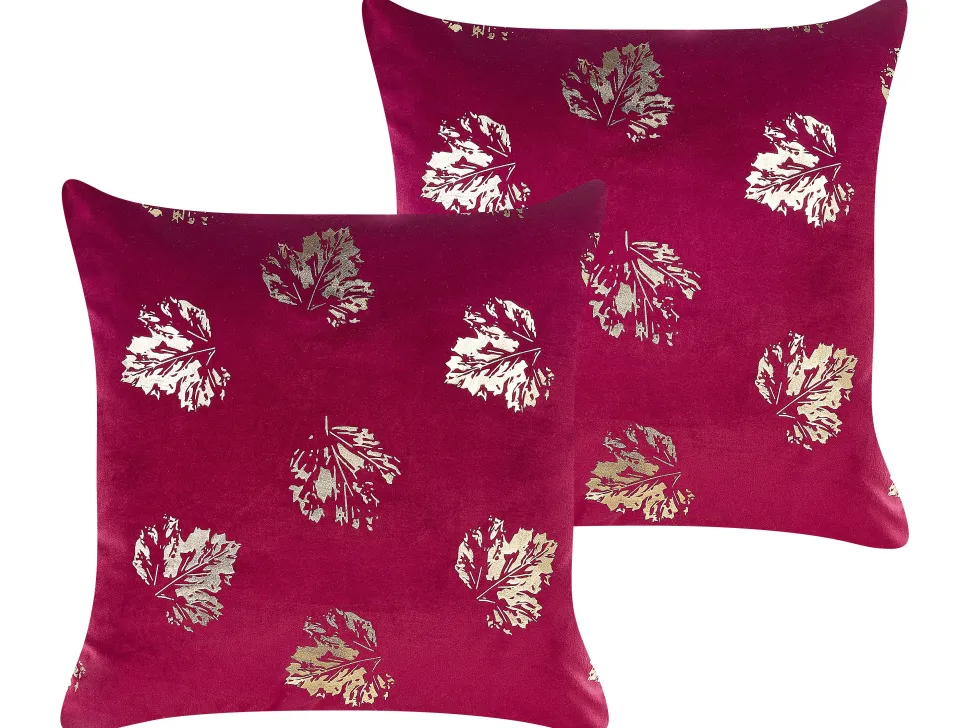 Beliani Koristetyyny Sametti Viininpunainen 45 X 45 Cm 2 Kpl Goldenrod Shop
