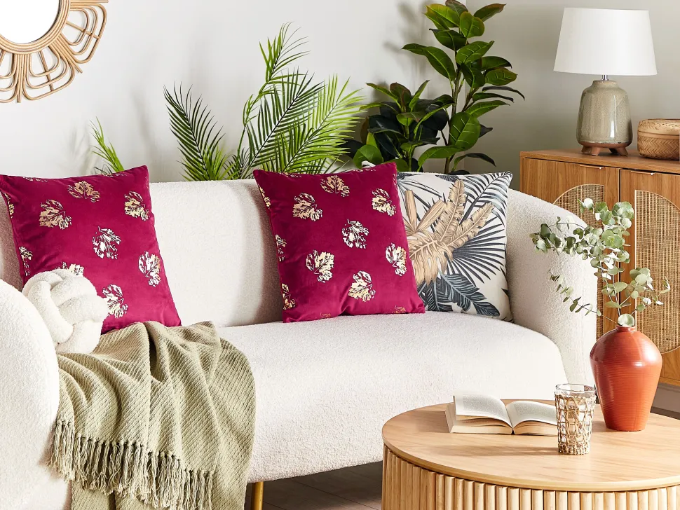 Beliani Koristetyyny Sametti Viininpunainen 45 X 45 Cm 2 Kpl Goldenrod Shop