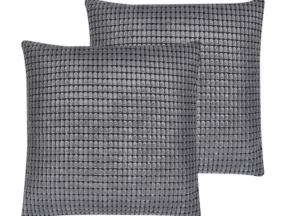 Beliani Koristetyyny Samettinen 2Kpl 45 X 45 Cm Harmaa Aspidistra Sale