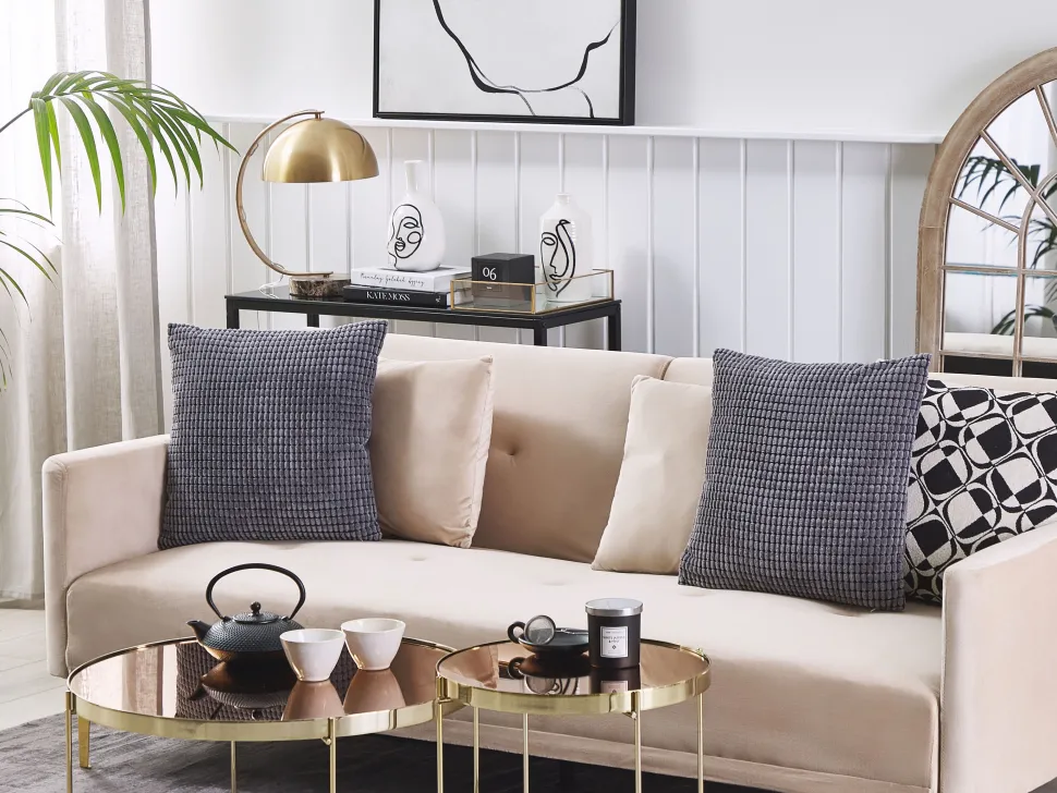 Beliani Koristetyyny Samettinen 2Kpl 45 X 45 Cm Harmaa Aspidistra Sale