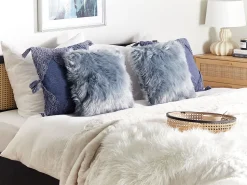 Beliani Koristetyyny Tekoturkis Sininen 42 X 42 Cm 2 Kpl Lubha Sale