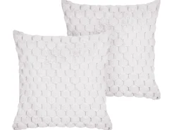 Beliani Koristetyyny Tekoturkis Valkoinen 43 X 43 Cm 2 Kpl Purslane Clearance