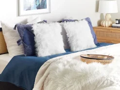 Beliani Koristetyyny Tekoturkis Valkoinen 45 X 45 Cm 2 Kpl Lubha Hot