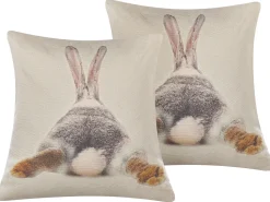 Beliani Koristetyynysetti 2 Kpl Pupukuviolla Ruskeanharmaa 45 X 45 Cm Buxus Shop