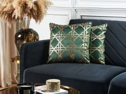 Beliani Koristetyynysetti Geometrisella Kuviolla Tummanvihrea/Kultainen 45X45 Cm Cassia Best