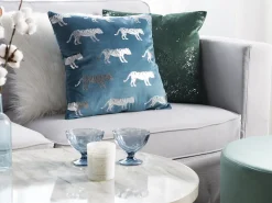 Beliani Koristetyynysetti Sininen Sametti Tiikerikuvio 45X45Cm Bluebell Hot