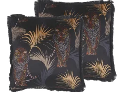 Beliani Koristetyynysetti Tiikerikuvioinen Musta/Beige 45 X 45 Cm Ramtek New