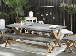 Beliani Kuitusementti Puutarhasetti 2 Penkilla Ja 2 Jakkaralla Harmaa Olbia Cheap