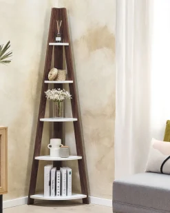 Beliani Kulmahylly 5 Hyllya Tumma Puu/Valkoinen Mobile Solo Best Sale