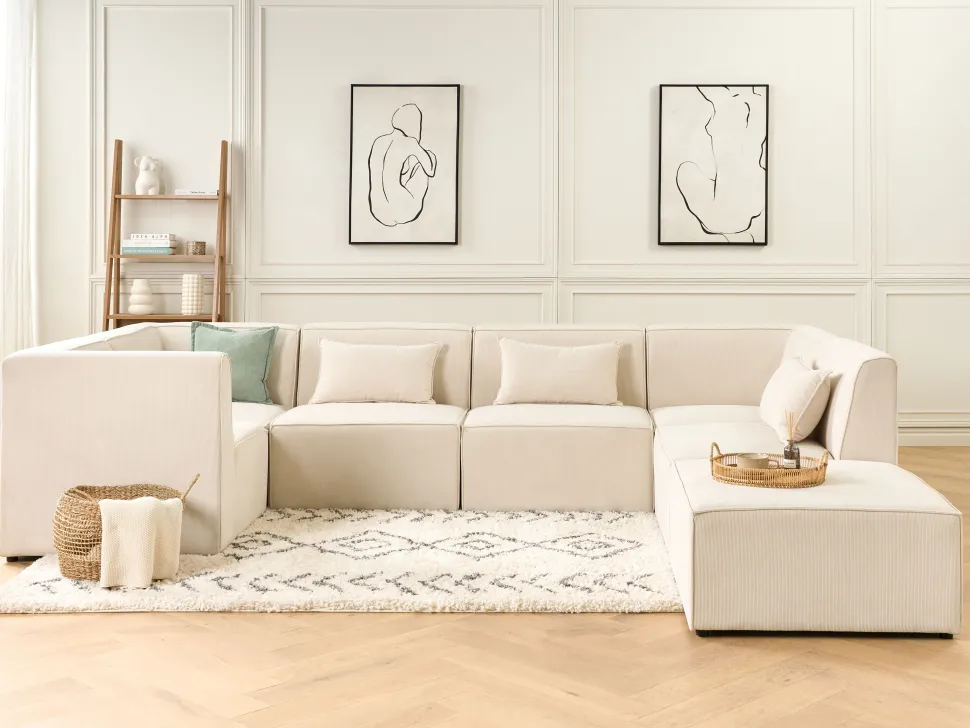 Beliani Kulmamoduuli Vakosametti Vaalea Beige Lemvig Clearance