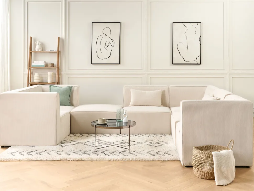 Beliani Kulmamoduuli Vakosametti Vaalea Beige Lemvig Clearance