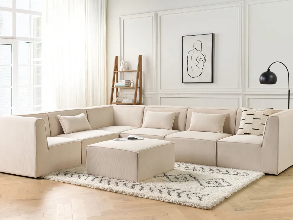 Beliani Kulmamoduuli Vakosametti Vaalea Beige Lemvig Clearance