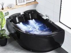 Beliani Kulmaporeamme Oikeak. Led-Valot Musta 160 X 113 Cm Paradiso Cheap