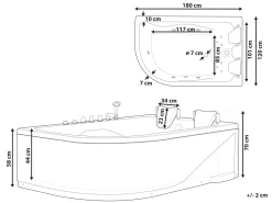 Beliani Kulmaporeamme Vasenk. Led-Valot Valkoinen 180 X 120 Cm Calama Store