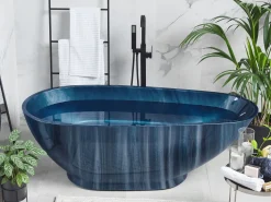 Beliani Kylpyamme Marmorikuvio Laivastonsininen 170 X 80 Cm Rioja Fashion