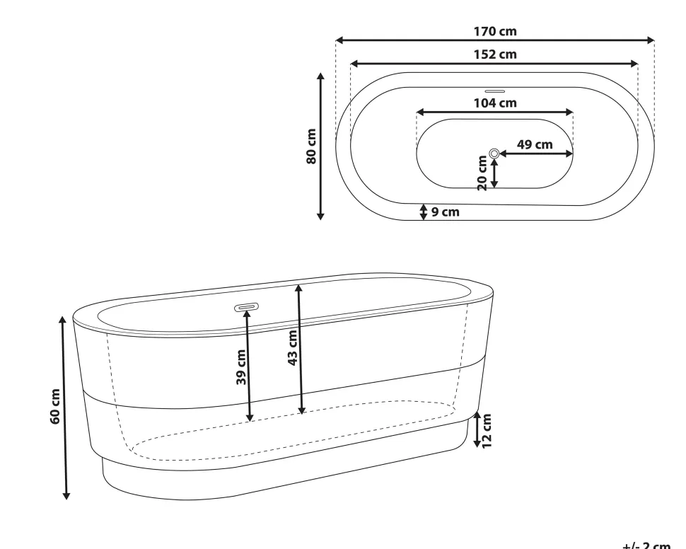 Beliani Kylpyamme Vapaasti Seisova Valkoinen 170 X 80 Cm Empresa Fashion