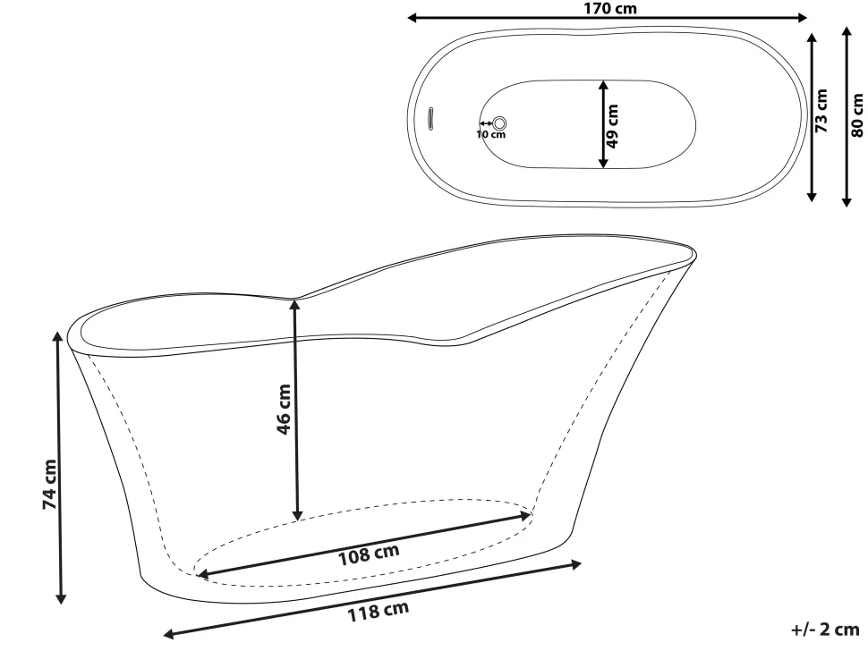 Beliani Kylpyamme Vapaasti Seisova Musta 170 X 80 Cm Dulcina Best