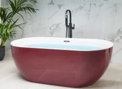 Beliani Kylpyamme Vapaasti Seisova Viininpunainen 170 X 80 Cm Carrera Outlet