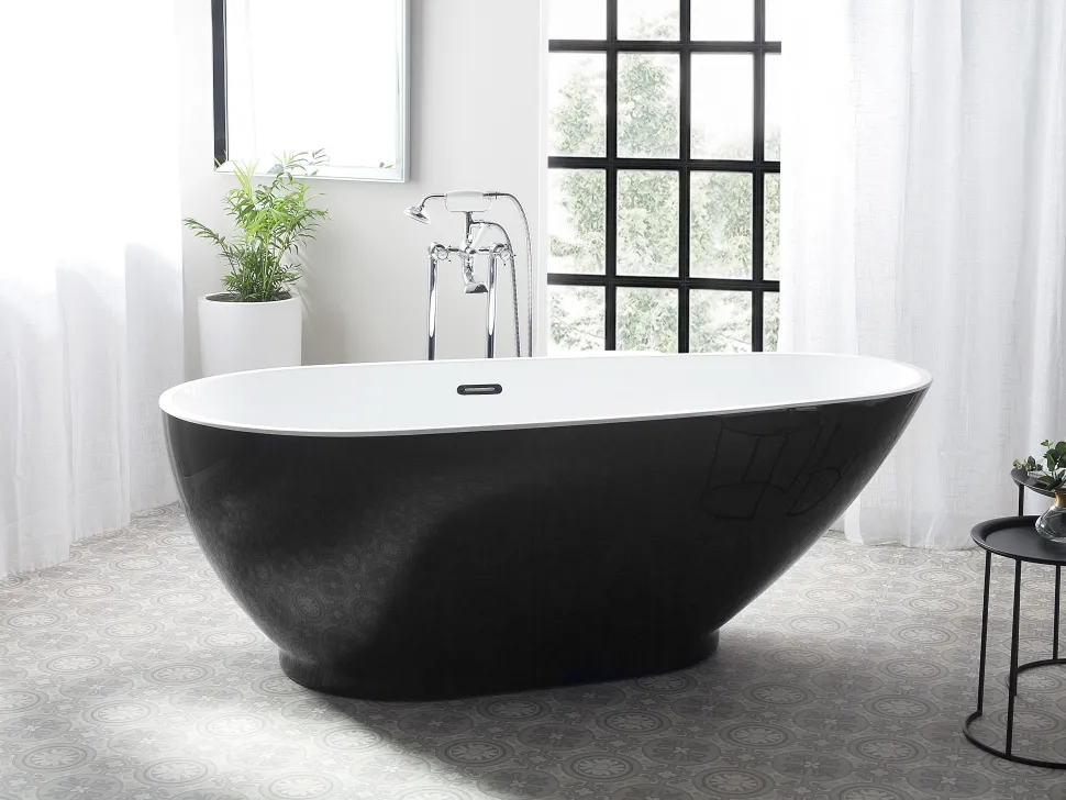 Beliani Kylpyamme Vapaasti Seisova Musta/Valkoinen 173 X 82 Cm Guiana Cheap