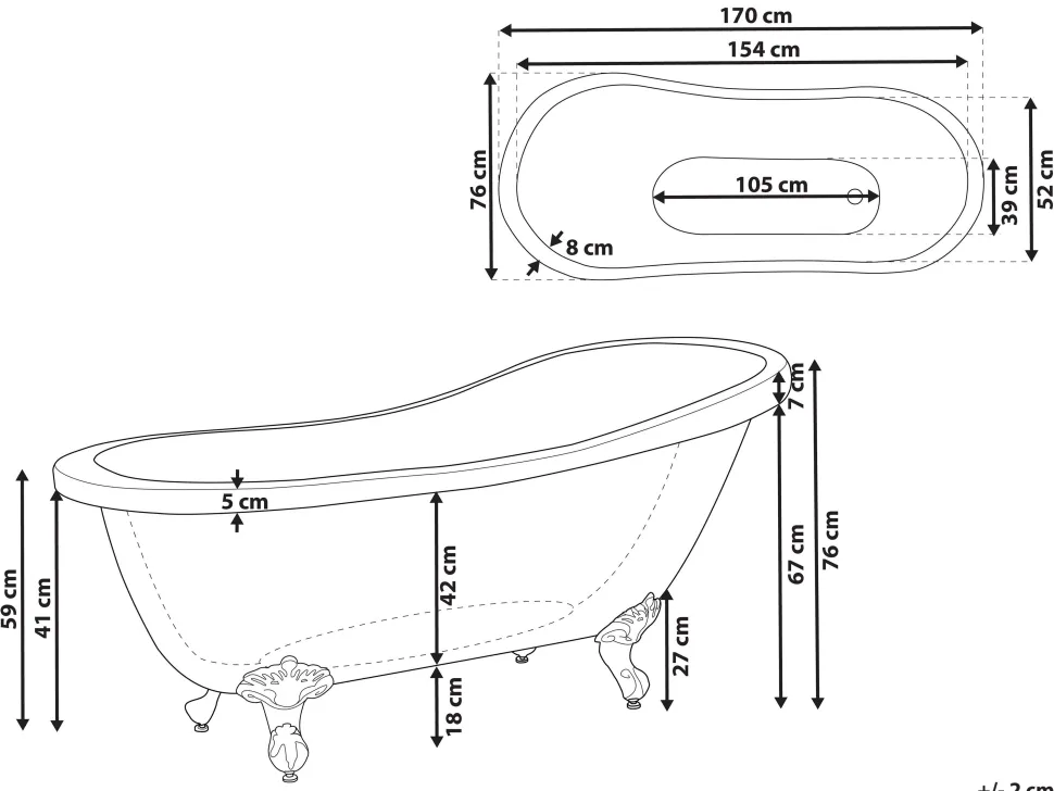 Beliani Kylpyamme Vapaasti Seisova Valkoinen 170 X 76 Cm Cayman Online