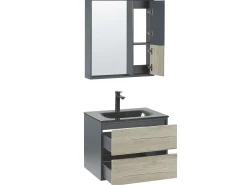 Beliani Kylpyhuoneen Kalusteet 3 Osaa Vaalea Puu/Harmaa 60 Cm Teruel Clearance