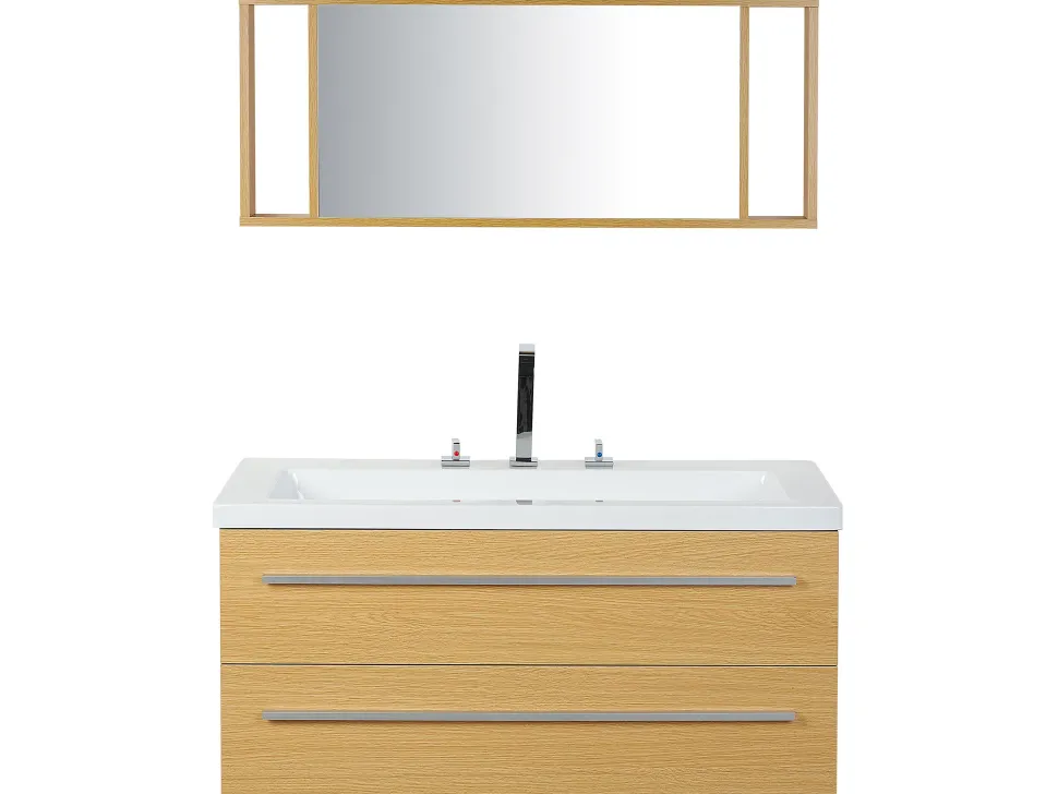 Beliani Kylpyhuoneen Kalusteet 3 Osaa Vaalea Puu Almeria Store